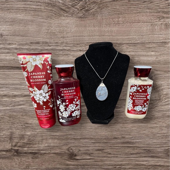 Jewelry - Japanese‎ Cherry Blossom Gift Set | Blue Stone Wire Wrapped Necklace